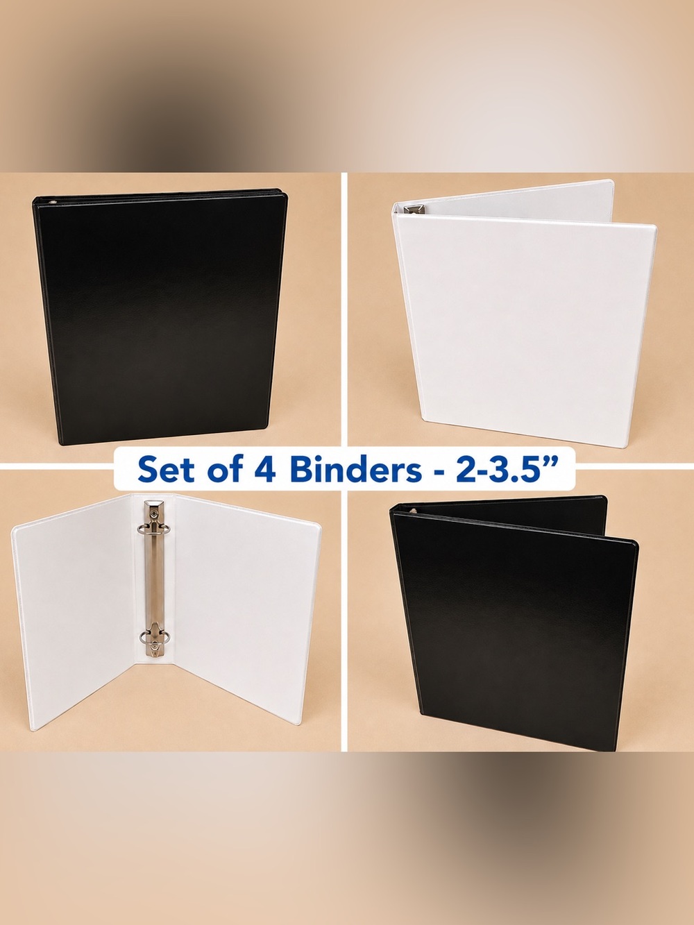 Set of 4 Black & White- 2-3.5 inch- 3 Ring Binders